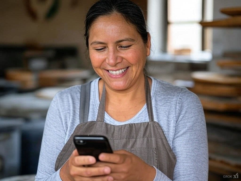 Emprendedora usando Juntoss en su negocio